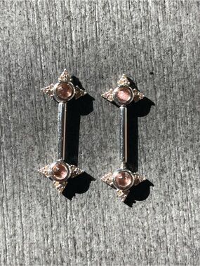 Custom BVLA nipple barbells white gold with 3mmOregon Sunstone 14g steel barbell